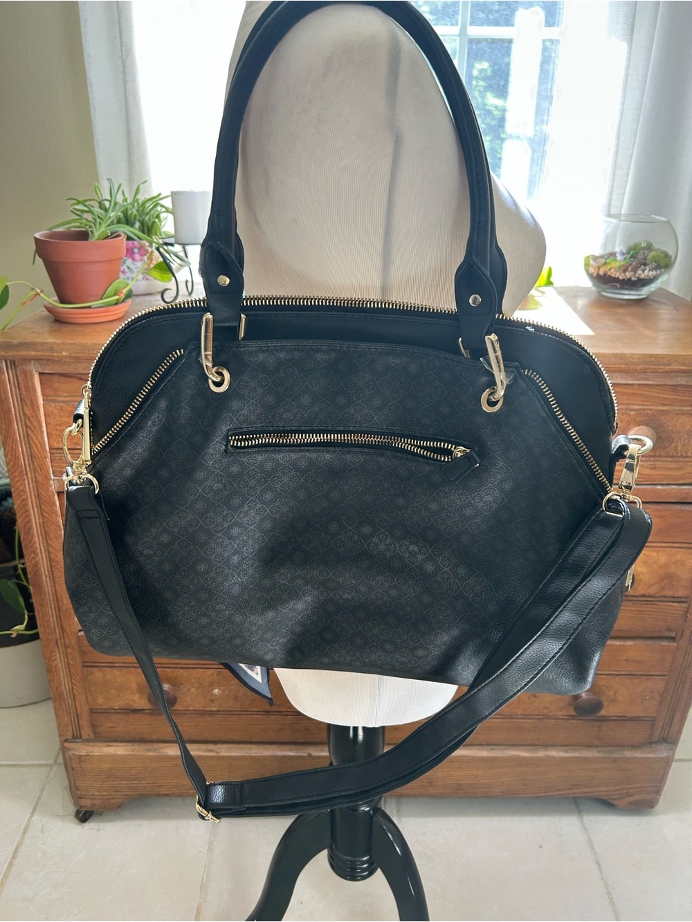 Big Buddha Black Shoulder Bag with Pink Scarf Accent - Picture 2 of 10